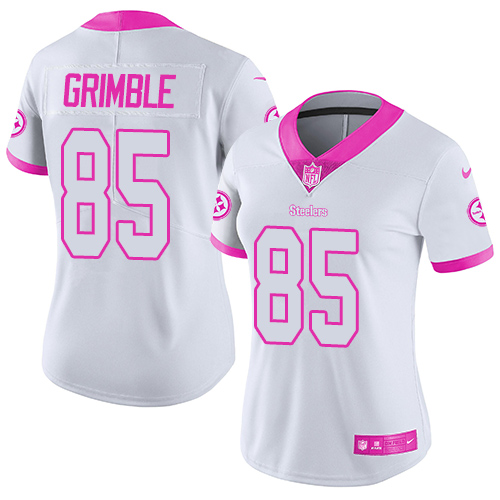 Women's Limited Xavier Grimble Nike Jersey White/Pink - #85 Rush Fashion NFL Pittsburgh Steelers
